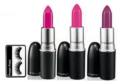

power point Eyelashes,Mac Matte Finish Lipstick (Pack Of 3)(Set of 4)