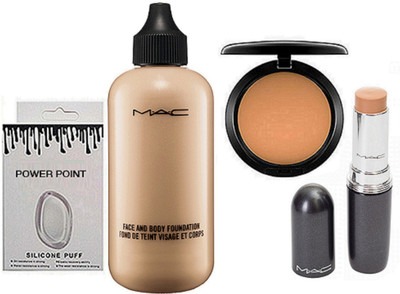 

POWER POINT Silicon Puff , Face & Body Foundation & Mac Compact , Stick Concealer(Set of 4)