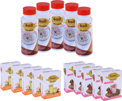 

Kesari Milk Masala 50g, Strawberry Mix Milk Masala 50g, and Buttermilk Chaach Masala 75g.Combo, Pack of 5 each 100 g(Pack of 15)