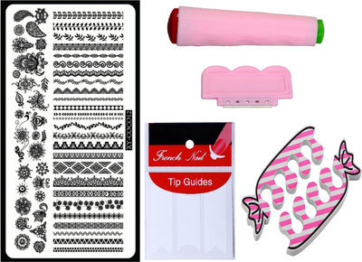 

Royalkart D.I.Y.Nail Art Stamping Kit With 1 Stamping Image Plate(XY-COCO12), Stamper & Scraper, French Manicure Finger Tip Guide and Finger Nail Rest(Multicolour)