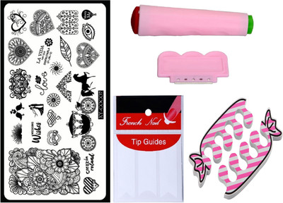 

Royalkart D.I.Y.Nail Art Stamping Kit With 1 Stamping Image Plate(XY-COCO7), Stamper & Scraper, French Manicure Finger Tip Guide and Finger Nail Rest(Multicolour)