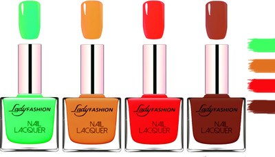 Lady fashion Extra Shine Extra Long Stay Chip Resistant Nail Polish Light Green,Nude,Juicy Red,Coffee(Pack of 4)