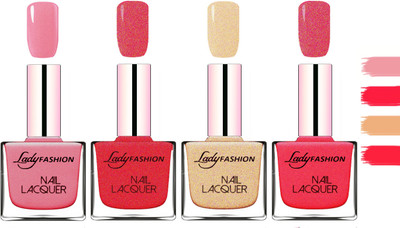 

Lady Fashion Extra Shine Extra Long Stay Chip Resistant Nail Polish Silky Pink,Pink,Beach Nude,Bright Pink(Pack of 4)