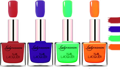 

Lady Fashion Extra Shine Extra Long Stay Chip Resistant Nail Polish Dark Red,Blue,Light Green,Juicy Orange(Pack of 4)