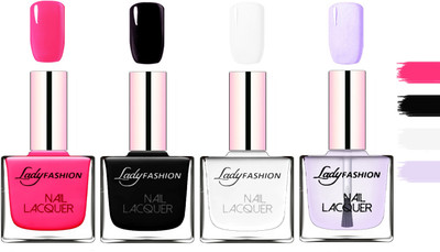 

Lady Fashion Extra Shine Extra Long Stay Chip Resistant Nail Polish Pink,Black,White,Top Coat(Pack of 4)