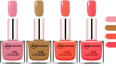 

Lady Fashion Extra Shine Extra Long Stay Chip Resistant Nail Polish Silky Pink,Mettalic Brown,Light Orange,Baby Pink(Pack of 4)