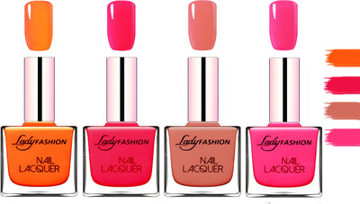 Lady fashion Extra Shine Extra Long Stay Chip Resistant Nail Polish Juicy Orange,Sweet Red,Nude,Pink(Pack of 4)