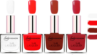 

Lady Fashion Extra Shine Extra Long Stay Chip Resistant Nail Polish White,Juice Red,Coffee,Dark Red(Pack of 4)