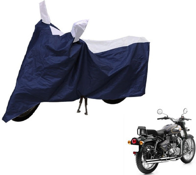 Auto Hub Two Wheeler Cover for Royal Enfield(Bullet 500, Blue, Silver)