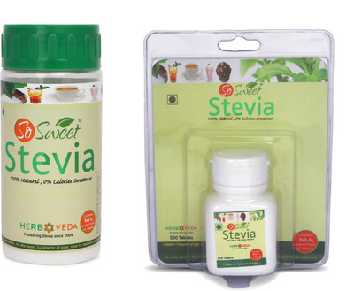 

SO SWEET Stevia Combo of 500 Stevia Tablets and Stevia 100 gm Spoonable Bottle 100% Natural Sweetener - Sugarfree Sweetener(500 Tablets, Pack of 2)