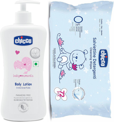 

Chicco Lotion 500ml and Baby Wipes Without Flip Cover(White)