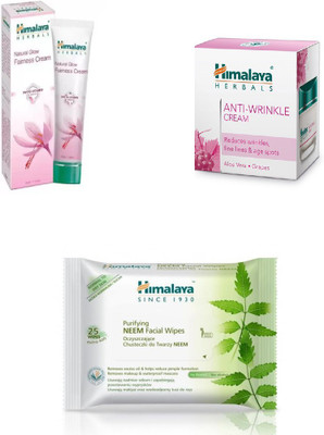 

Himalaya NATURAL GLOW FAIRNESS CREAM,ANTI WRINKLE CREAM , face wipes(Set of 3)