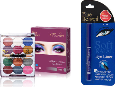 

Blue Heaven Cosmetics Blue Heaven 12x1 Fashion Eye Shadow & Blue Heaven Soft Kajal Eyeliner - Blue(Set of 2)
