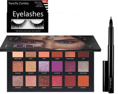 

FANCIFY COMBO Eyelashes & Huda Beauty Palette & Mac Pen Eyeliner(Set of 3)
