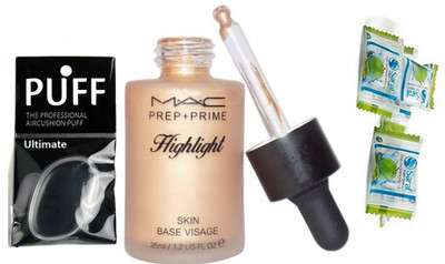 

Ultimate silicon puff & mac prep+prime highlighter, with magic napkin pack of 3(Set of 5)