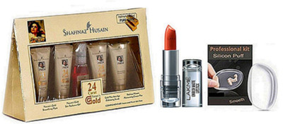 

Professional kit Silicon Puff Shahnaz_Husain 24 Carat Gold facial kit & Lakme Enrich Lipstick(Set of 3)