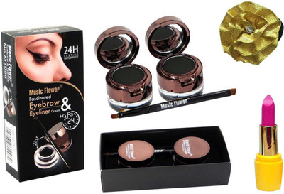 

Music Flower 2 In 1 Long Lasting Gel Eye Liner & Eyebrow Powder (2 Eye Liner And 2 Black Eyebrow Powder), Lipstick and Band(Set of 3)