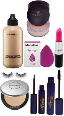 

Marvalous Sponge Puff & Face And Body Foundation & Studio Perfect Compact & Padma Eyeliner & Mascara & Eyelashes & Pink Lipstick & Loose Powder(Set of 8)
