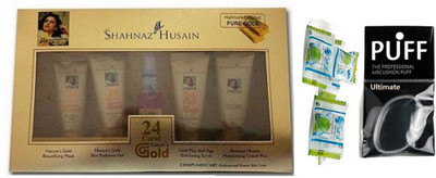 

Ultimate Silicon puff With Shahnaz Husain Gold Facial Kit with Magic Napkin Pack Of 3(Set of 5)