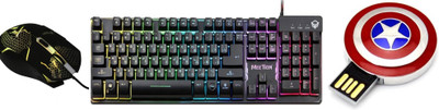 

MEETION K9300 Usb Rainbow Backlit Semi Mechanical Gaming Keyboard and XM505 Gaming Wired Mouse With Captain America Shield Model USB Pen Drive Combo Set