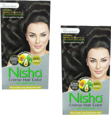 

Nisha Creme Hair Color 1.0 Natural Black (Pack of 2) Hair Color(1.0 Natural Black)