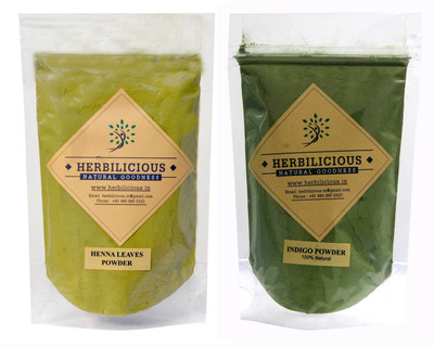 

HERBILICIOUS HEENA (100 GMS) + INDIGO(100 GMS)|200 gm (2 pouch of 100 Gm each) | ORGANIC HERBAL POWDER Hair Color(Natural)
