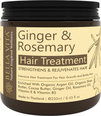 

Bella Vita Organic Ginger Rosemary Volume Growth Hair Spa Cream Mask for Dry and Frizzy Hair, 250 ml With Organic Argan Ol & Shea Butter | SLES PARABEN Free | Intense Hydration Treatment(250 ml)