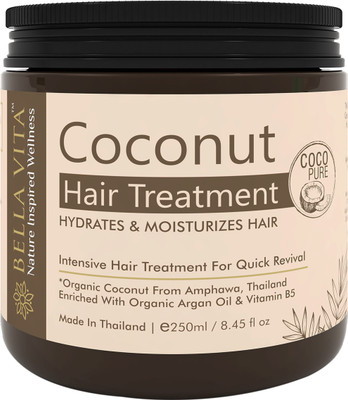 

Bella Vita Organic CocoPure Organic Coconut & Argan Oil Hair Spa Cream Masque, 250 ml Treatment for Dry, Dull & Damaged Hair | SLES PARABEN Free | Deep Conditioning & Intense Hydration |(250 ml)