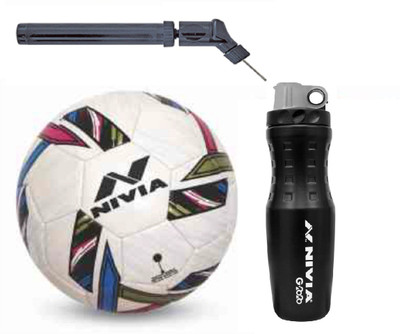 

Nivia Revolvo White Football With G2020 Sipper And Double action Pump Kit Football Kit