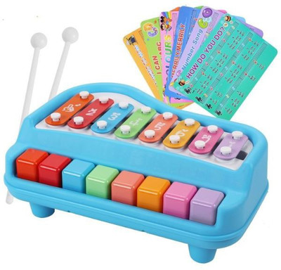 

Stylo 2 in 1 Piano Xylophone for Kids, Educational Musical Instruments for Babies, Toddlers Preschoolers, 8 Key Scales in Clear and Crisp Tones with Music Cards Songbook(Blue)