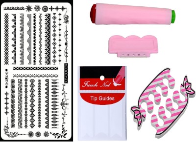 

Royalkart D.I.Y.Nail Art Stamping Kit With 1 Stamping Image Plate(XY-COCO9), Stamper & Scraper, French Manicure Finger Tip Guide and Finger Nail Rest(Multicolour)