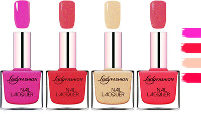 

Lady Fashion Extra Shine Extra Long Stay Chip Resistant Nail Polish Mettalic Pink,Pink,Beach Nude,Bright Pink(Pack of 4)