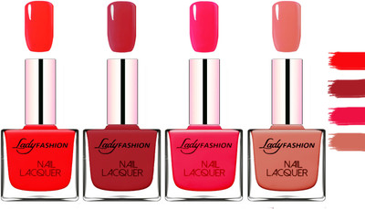 

Lady Fashion Extra Shine Extra Long Stay Chip Resistant Nail Polish Juicy Red,Dark Red,Sweet Red,Nude(Pack of 4)