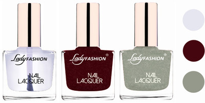 

Lady Fashion Extra Shine Extra Long Stay Chip Resistant Nail Polish (Set Of 3) Transparent,Maroon,Grey(Pack of 3)