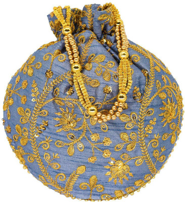 

Dms Retail Embroidered Silk Potli Bag Ethnic Clutch Batwa Bag For Women And Girls Violet Potli(Grey)