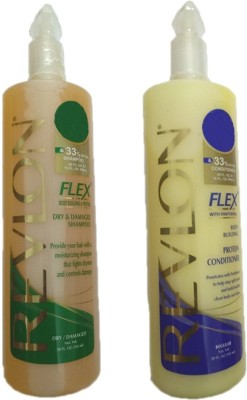 Revlon 1 FLEX DRY DAMAGED SHAMPOO 592 ML FOR MOISTURIZING DRY & DAMAGED HAIR+1 FLEX REGULAR PROTEIN CONDITIONER 592 ML(592 ml)