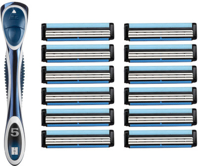 

Hajamat Blu Racer III Plus - 3 Blade Shaving Razor for Men ( 1 Razor Handle + 12 Cartridges )