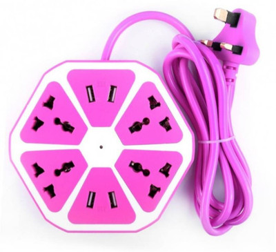 

Easypro Branded Hexagon Socket Extension Cord Board with 4 USB 2.0Amp Charging Point 4 Socket Surge Protector(Multicolor)