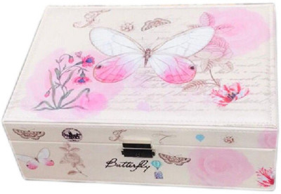 

fundatraders Cosmetic Box Jewellery Butterfly Design Vanity Box - Use As /Jewellery Box / Make up Box with Multi purpose Compartment with Mirror and Locking Facility vanity box Vanity Box(White)