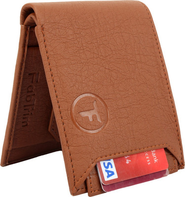 FABTRIM Men Tan Artificial Leather, Fabric, Canvas Wallet(7 Card Slots)