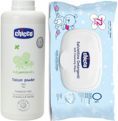 

Chicco Powder 500gms and Baby Wipes Without Flip Cover(White)