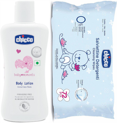 

Chicco Lotion 200ml and Baby Wipes Without Flip Cover(White)