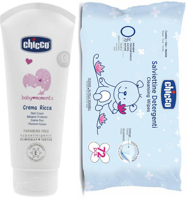 

Chicco Cream 100ml and Baby Wipes without Flip Cover(White)