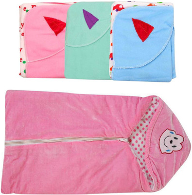 

aroraonlinetraders Plain  Hooded Baby Blanket(Microfiber, Multicolor