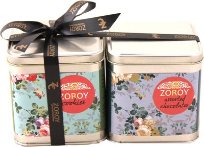 

Zoroy Luxury Chocolate Christmas 2 Tin set of Assorted chocolates and cookies Fudges(130 g)