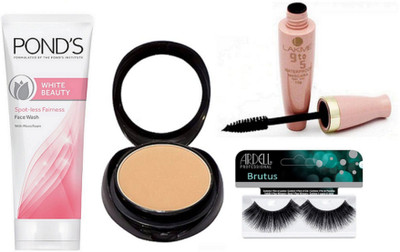 BRUTUS Eyelashes, Mac Two Way Compact, 9 to 5 Waterproof mascara, Pond's White Beauty Spot-Less Fairness Face Wash(Set of 4)