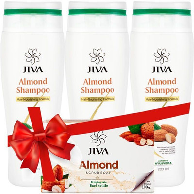 

Jiva Almond Shampoo (200 ml) Pack of 3 with Almond Soap(Set of 1)