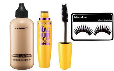 

Marvalous Eyelashes and Mac Face And Body Foundation and Maybelline The MagNum Waterproof Mascara(Set of 3)