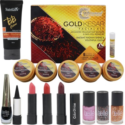 

NutriGlow Skin Radiance gold kesar facial kit with 1 BB Cream,3 lipsticks,3 nail paints,1 kajal and 1eye linear(Set of 1)