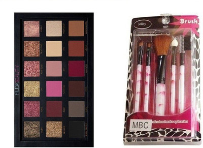 

jollity Make Up Brush Set Of 5 And Textured Eye Shadow Palette- Rose Gold Edition(Set of 2)